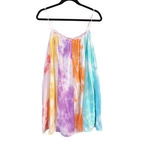 NWT Storia rainbow tie dyed color block spaghetti strap‎ mini dress SIZE M